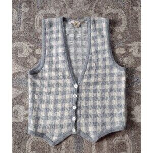 Vtg Lamb/Rabbit Knit Vest Sz Med Liz Claiborne Checkered Academia Easter